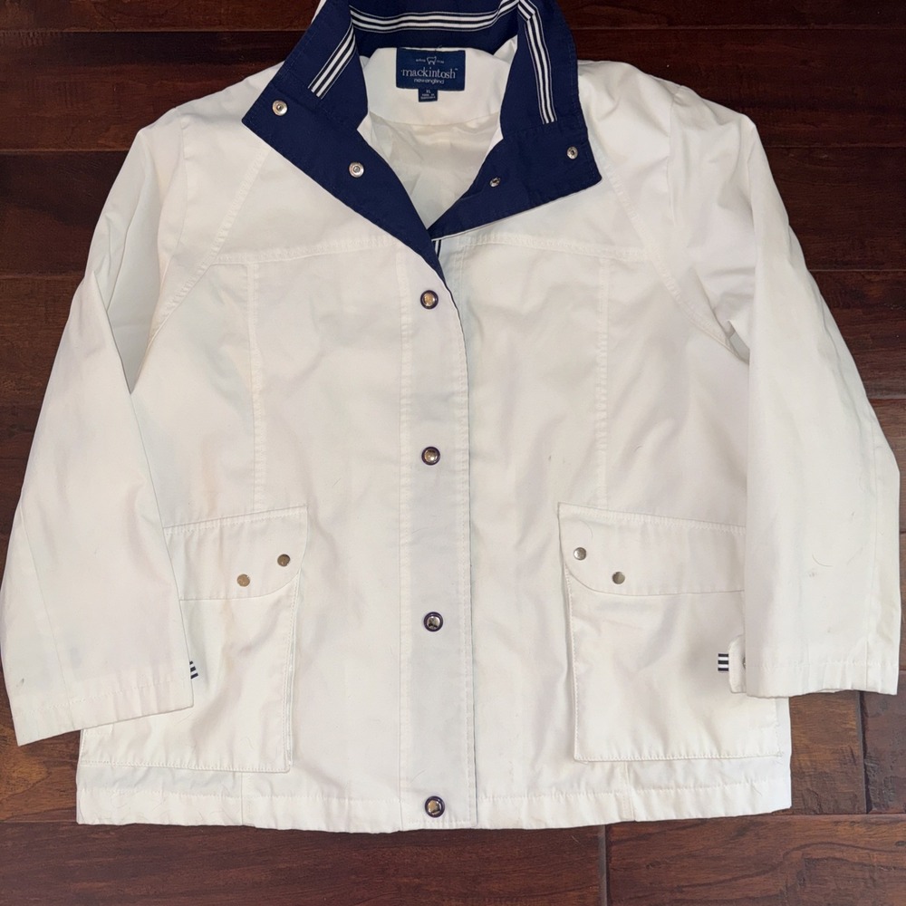 MACKINTOSH Nautical Wind Jacket Snap Front Missing Hood Boating Vtg Size XL